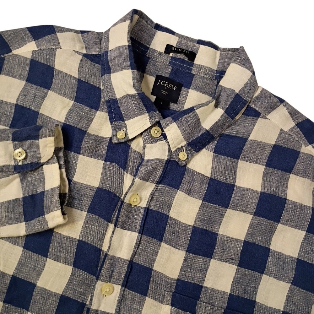 J. Crew Factory Blue and White Gingham Button-Down Shirt
